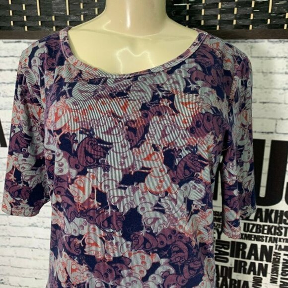 LulaRoe XL Purple Critter Print Crew Neck Short Sleeve Top - Picture 2 of 6